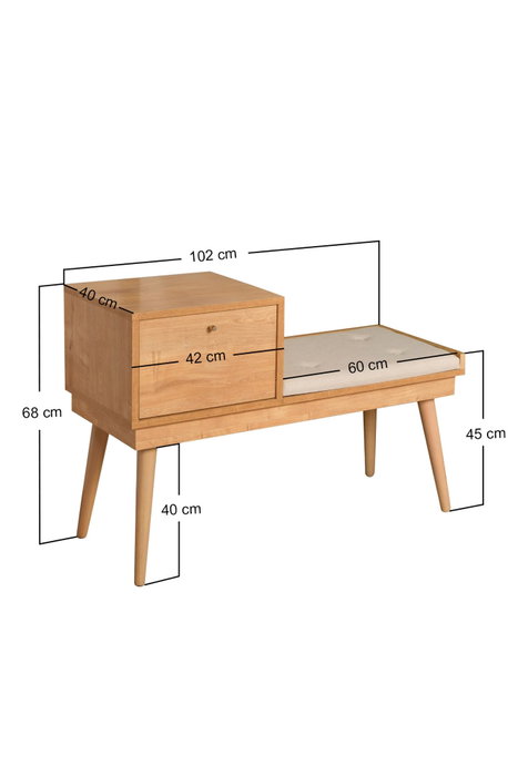 Hanah Home Banco Madera de Carpe Lino Roble y Crema 105x40x45 cm